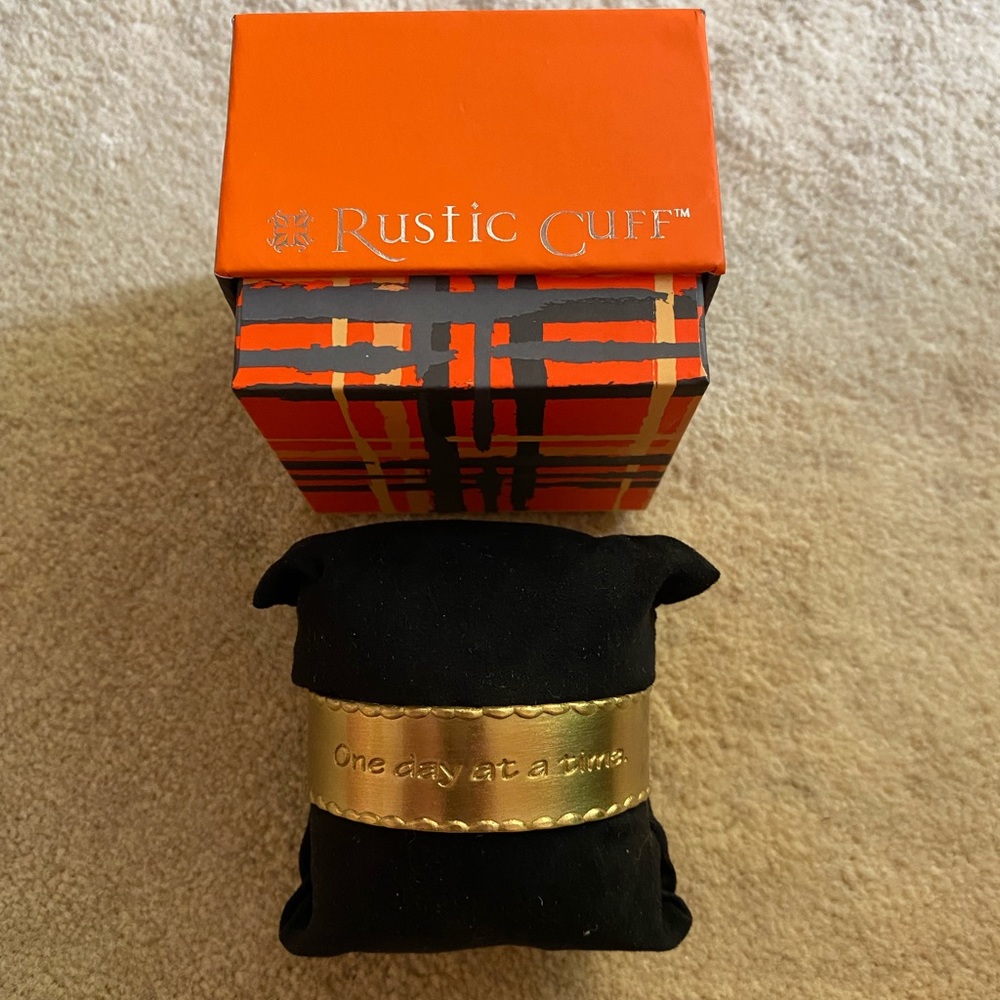 Rustic Cuff "ONE DAY AT A TIME" Gold Bracelet